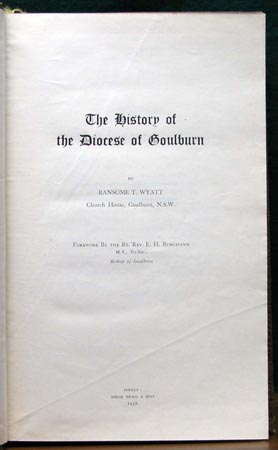 History of the Diocese of Goulburn - Ransome T. Wyatt - Title Page