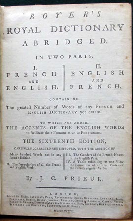 Boyer's Royal Dictionary - J. C. Prieur - Title Page
