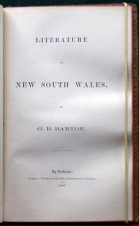 Literature in NSW - G. B. Barton - Title Page