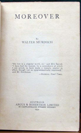 Moreover - Walter Murdoch - title page