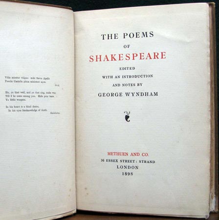 Poems of Shakespeare - Edited by George Wyndham - Title Page